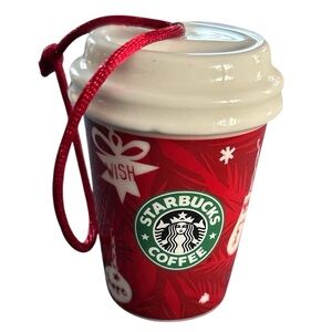Starbucks Holiday Ornament 2009 Ceramic To Go Mini Tumbler Cup 2.5" Christmas